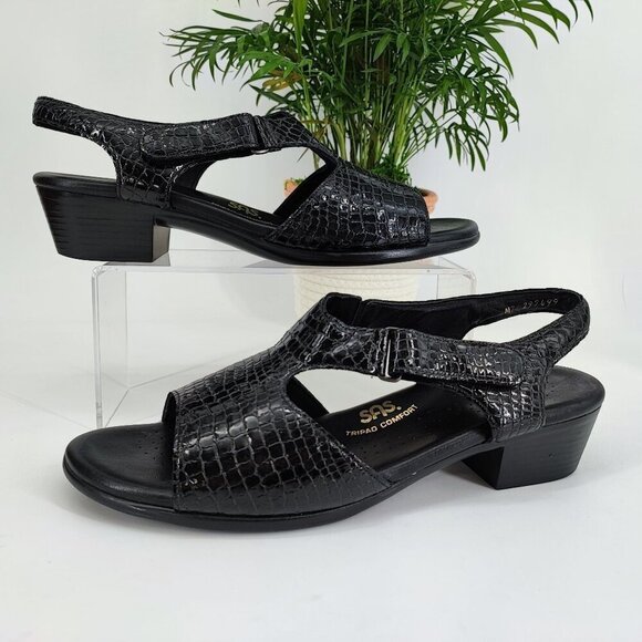 SAS Women’s Suntimer Black Patent Croc Sandals Size 11 - Picture 1 of 8